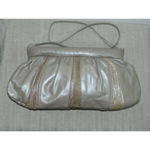 Timmy Woods Beverly Hills Hangbag Beige Leather With Croc Pleated‎ Vintage